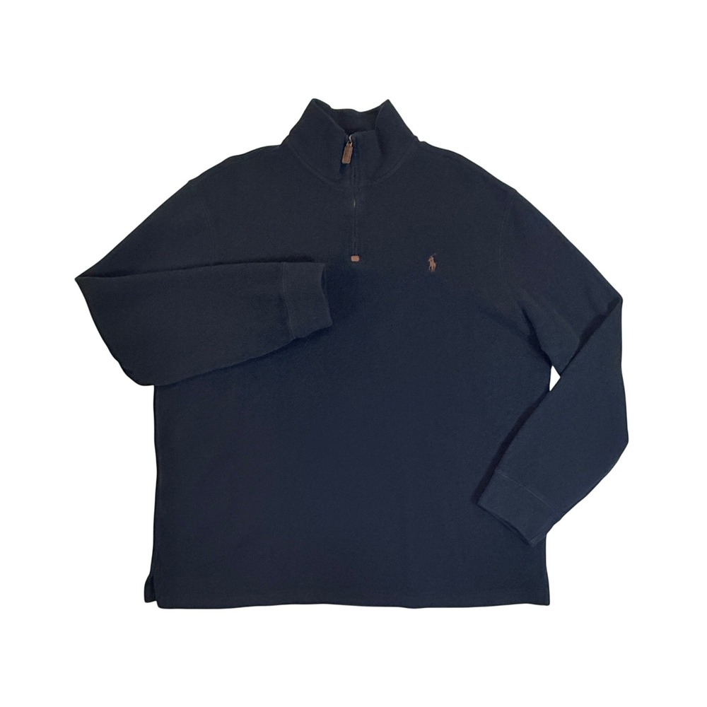 Polo Ralph Lauren Quarter Zip Pullover Mens XL Black Cotton Knit Mock Neck